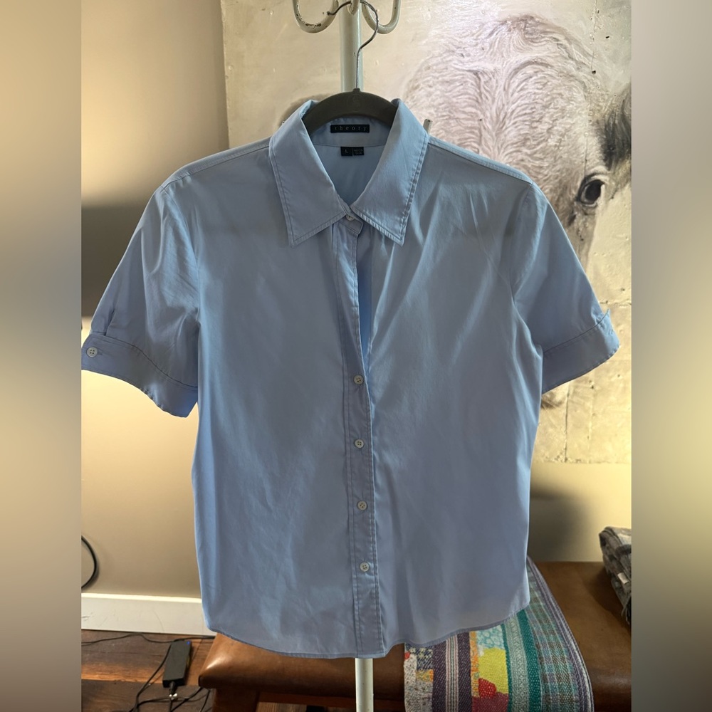 Women’s Light Blue Short Sleeve Shirt by Theory